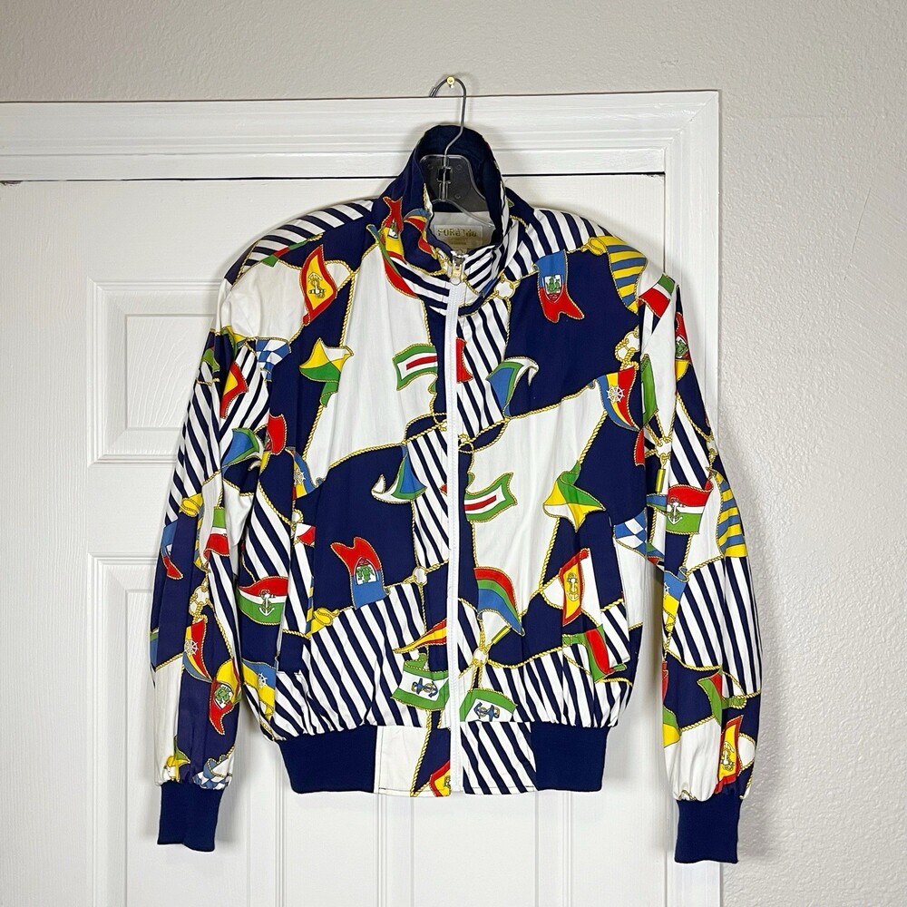 Vintage Yachting Bomber Jacket Sailing Art Preppy Nautical Tennis Vaporwave 90s